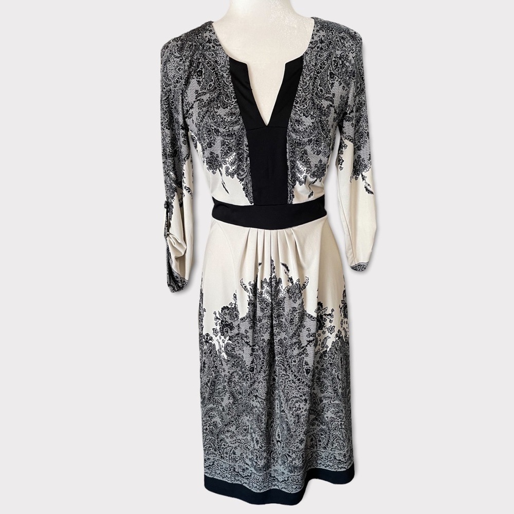 New York & Company Women’s Black White Bandanna Print Peasant Dress Size Medium